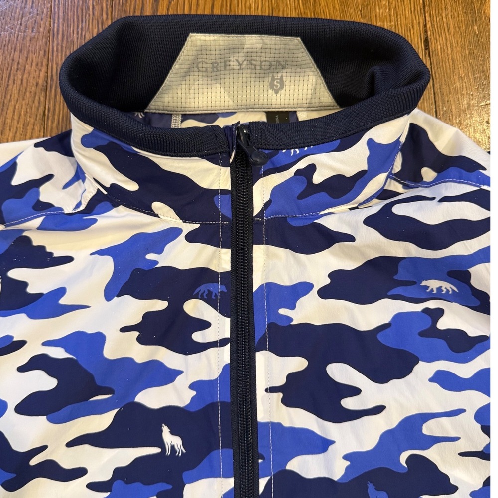 Greyson Clothiers Mens Blue Wolf Camo Full Zip Golf Jacket Small Mock Neck - Picture 3 of 8